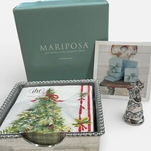 Mariposa Silver Napkin Holder with Festive Tree Design